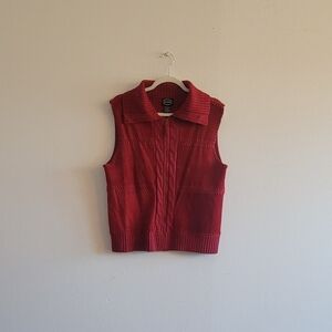 suede & cable knit patchwork vest with zip